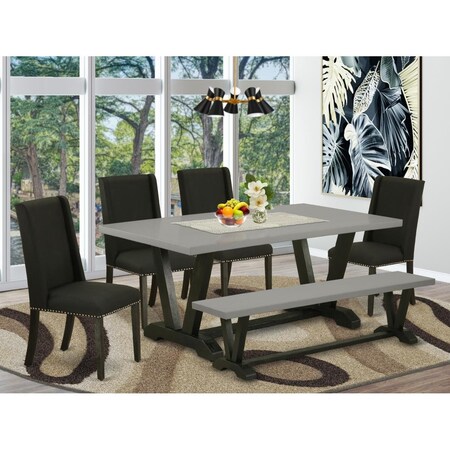 East West Furniture 6 Piece V-Style Dining Table Set - Black V697FL624-6